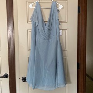 David’s Bridal Flutter Sleeve Chiffon Short Bridesmaid Dress - Dusty Blue